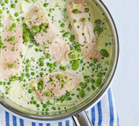 Salmon with greens & crème fraîche recipe | BBC Good Food image