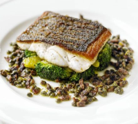 Pan-fried sea bass with citrus-dressed broccoli recipe ... image