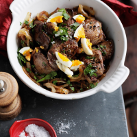 Chicken Livers with Caramelized Onions and Made… image
