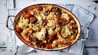 Baked chicken, prawn and chorizo rice recipe - BBC Food image