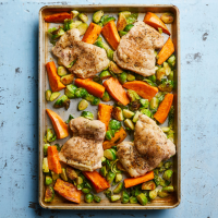 Sheet-Pan Chicken & Brussels Sprouts Recipe | EatingWell image
