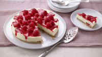 White chocolate and raspberry cheesecake recipe - BBC Food image