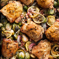 Sheet Pan Roasted Chicken Thighs with Brussels Sprouts ... image
