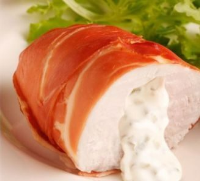 Cream Cheese stuffed Chicken wrapped in Parma Ham | BBC ... image
