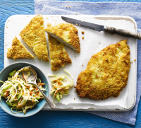 Chicken schnitzel with coleslaw recipe | BBC Good Food image