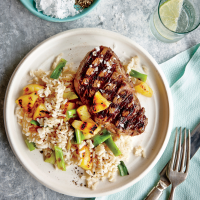 Grilled Steak with Pineapple Rice Recipe | MyRecipes image