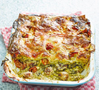 Pea, pesto & sausage lasagne recipe - BBC Good Food image