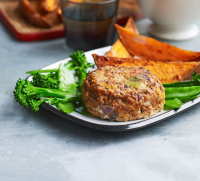 Lean turkey burger with sweet potato wedges - BBC Good Fo… image