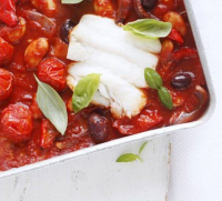 Cod & tomato traybake recipe - BBC Good Food image