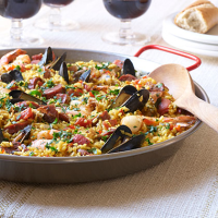 Traditional Spanish Paella Recipe | MyRecipes image