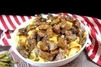 Beef Tips and Noodles - Just A Pinch Recipes image