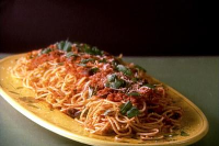 Spaghetti with Olives and Tomato Sauce Recipe | Giada … image