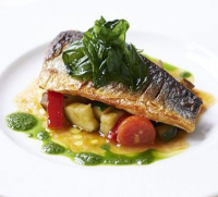 Pan-fried sea bass with ratatouille & basil - BBC Good … image