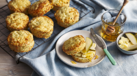 Cheese and chive scones with pear and honey recipe - BBC F… image