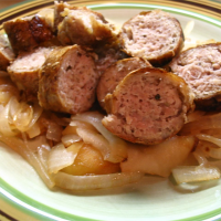 Grilled Sausages with Caramelized Onions and Appl… image