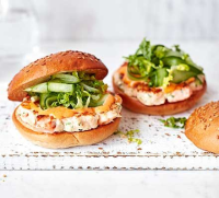Prawn & salmon burgers with spicy mayo recipe - BBC Goo… image