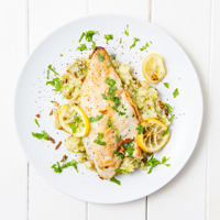 Pan-Fried Seabass With Garlic Lemon Butter Sauce And ... image