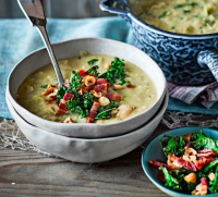 Leek & butter bean soup with crispy kale & bacon recipe ... image