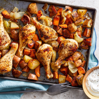 Oven-Baked Chicken Drumsticks with Potatoes Reci… image