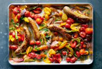 Sheet-Pan Sausage With Peppers and Tomatoes Recipe image