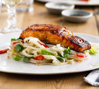 Grilled miso salmon with rice noodles recipe - BBC Good Food image