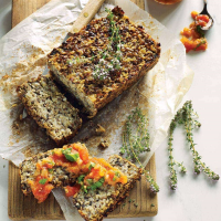 Brown rice, lentil and mushroom loaf with fresh tom… image