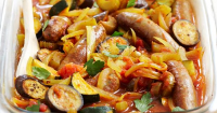 Curried sausage and vegetable tray bake recipe ... image