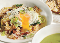 Bacon and Leek Risotto with Poached Egg Recipe - Bon Ap… image