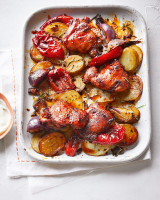 Paprika chicken thighs with aïoli and rosemary roasties image