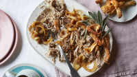 Slow-roast pork with crackling and onion gravy recipe ... image