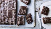 Chocolate traybake with feather icing recipe - BBC Food image