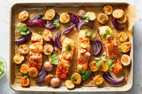 Sheet-Pan Harissa Salmon With Potatoes and Citrus Recipe ... image