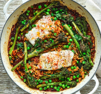 Smoky cod, broccoli & orzo bake recipe - BBC Good Food image