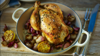 Roast chicken with forty cloves of garlic recipe - BBC Food image