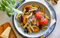 Pasta with walnut-sage pesto and roast vegetables - Health… image