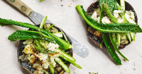 Roasted mushrooms recipe with asparagus and goat's cheese image