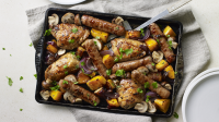 Sausage, chicken and squash traybake recipe - BBC Food image