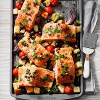 Sheet-Pan Salmon with Simple Bread Salad Recipe: How to Ma… image